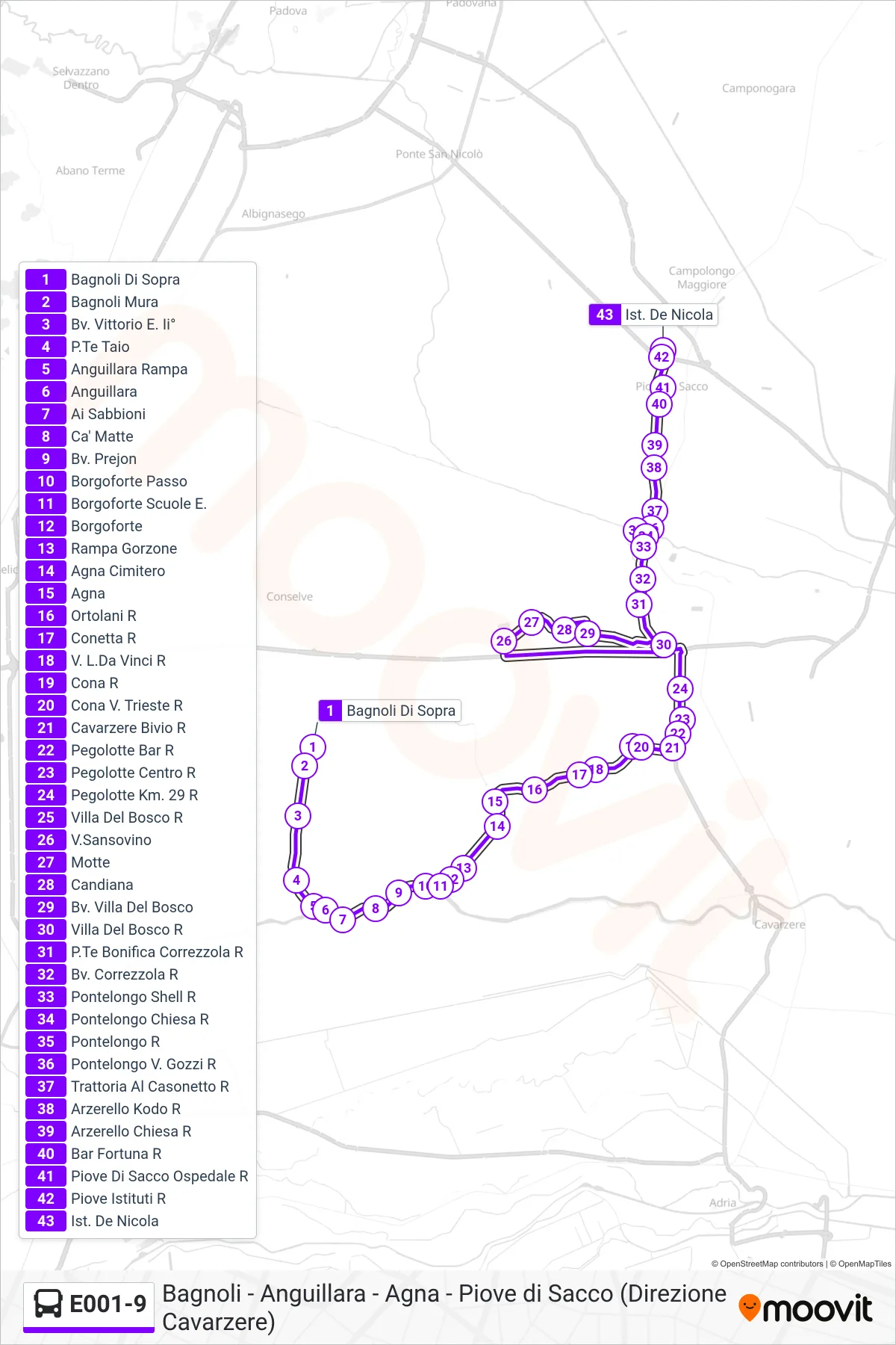 Linea E001-9 bus (Ist. De Nicola) - Percorsi e fermate sulla mappa