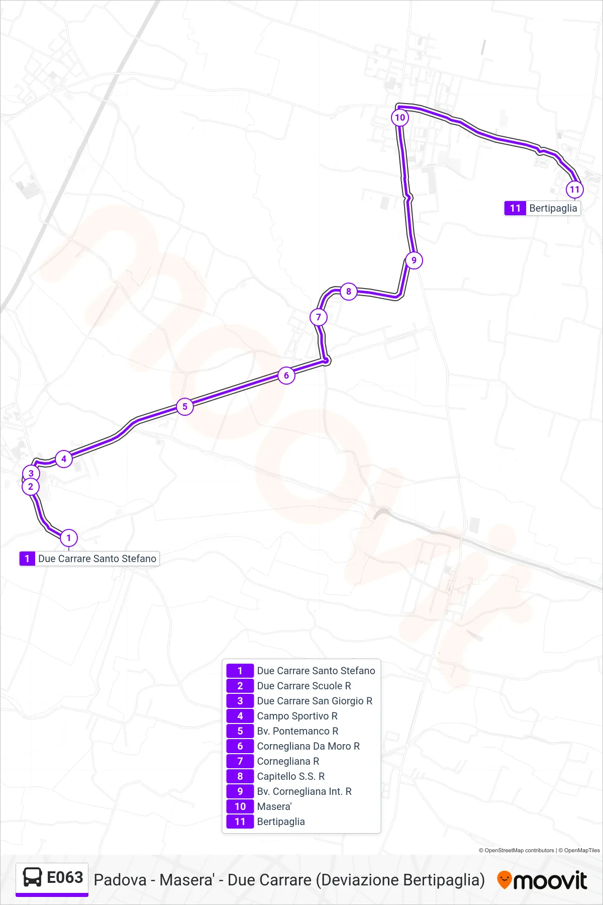 Linea E063  bus (Bertipaglia) - Percorsi e fermate sulla mappa
