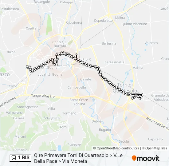 Percorso linea bus 1 BIS