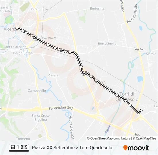 Percorso linea bus 1 BIS