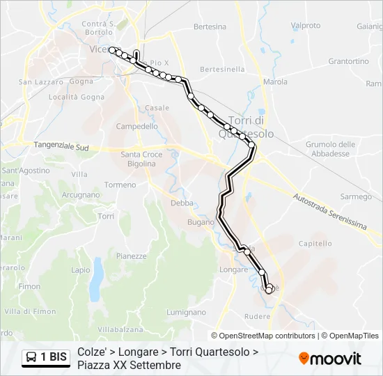 Percorso linea bus 1 BIS