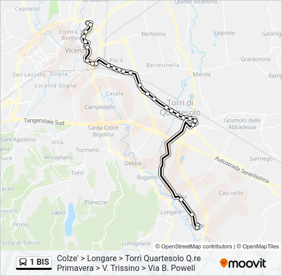 Percorso linea bus 1 BIS