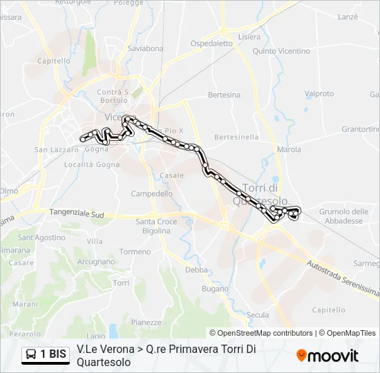 Percorso linea bus 1 BIS