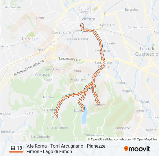 Percorso linea bus 13