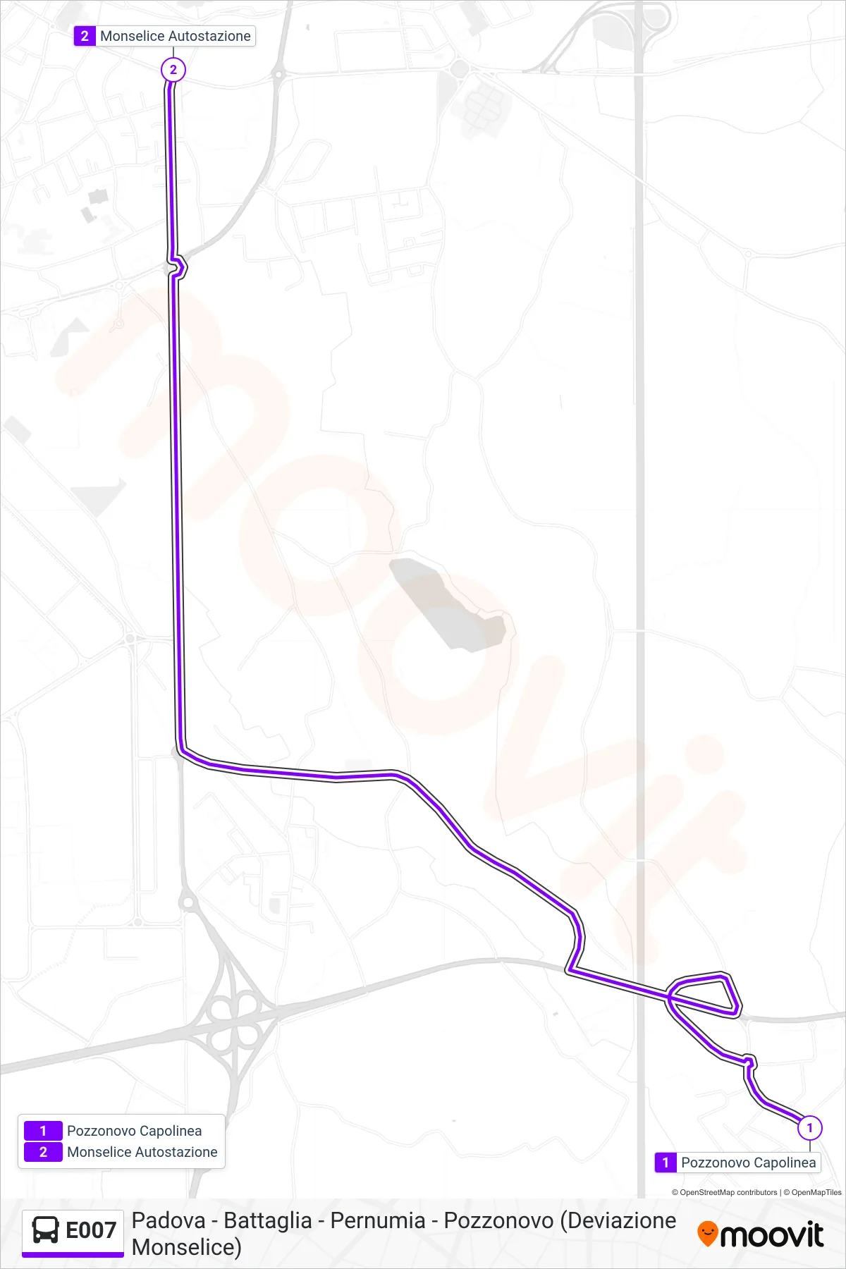 Linea E007 bus (Monselice Autostazione) - Percorsi e fermate sulla mappa