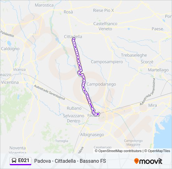 Percorso linea bus E021