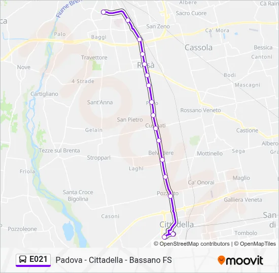 Percorso linea bus E021