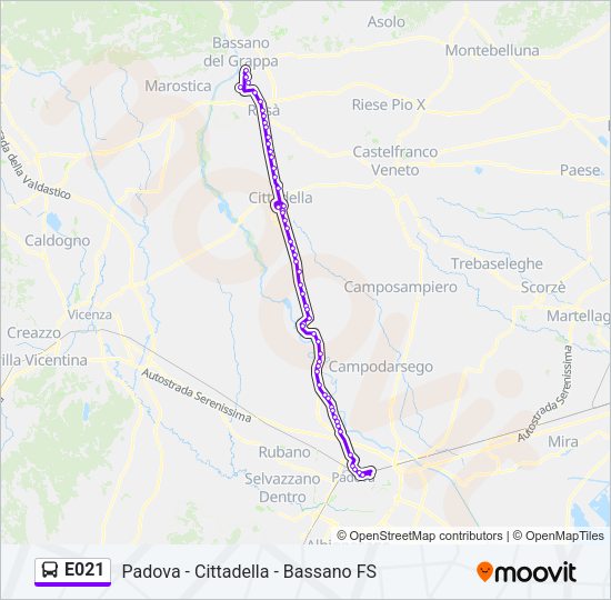 Percorso linea bus E021