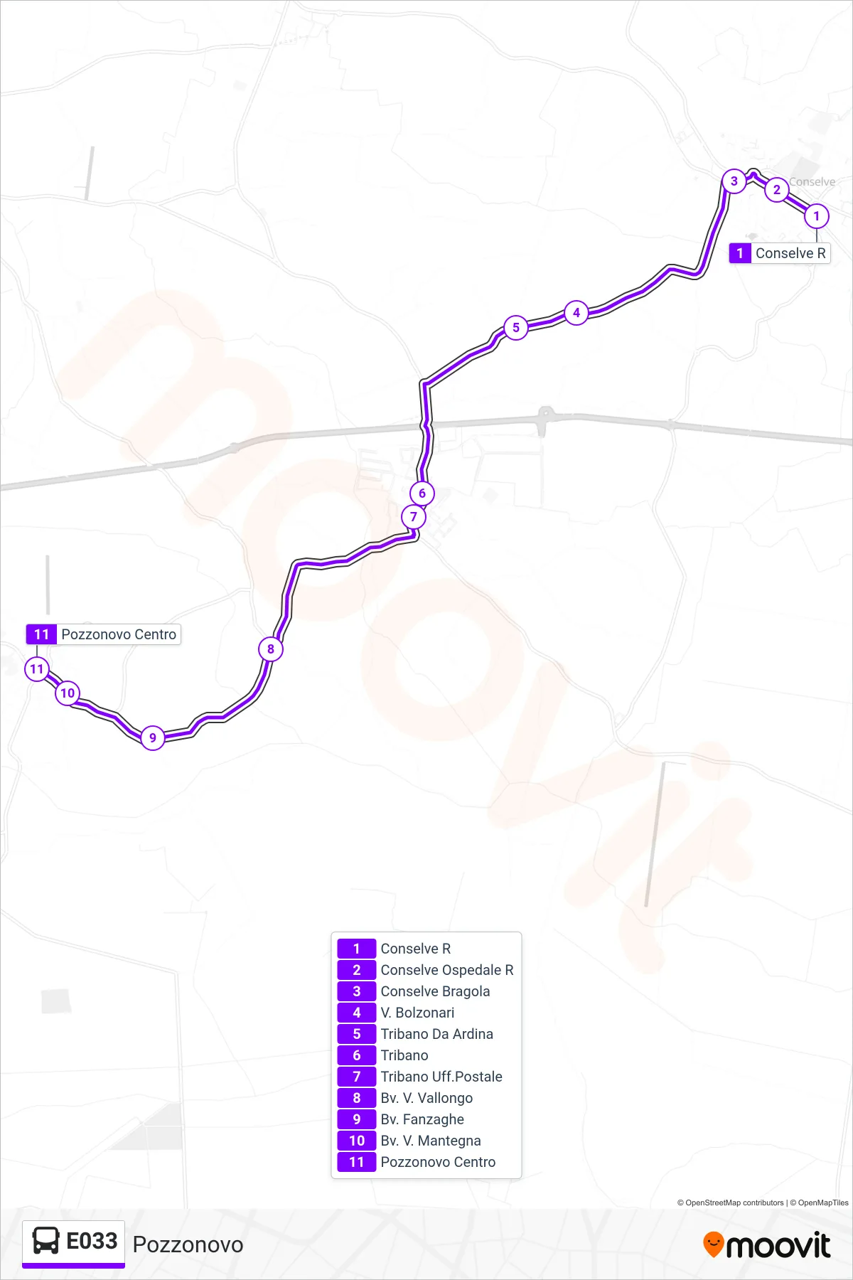 Linea E033 bus (Pozzonovo) - Percorsi e fermate sulla mappa