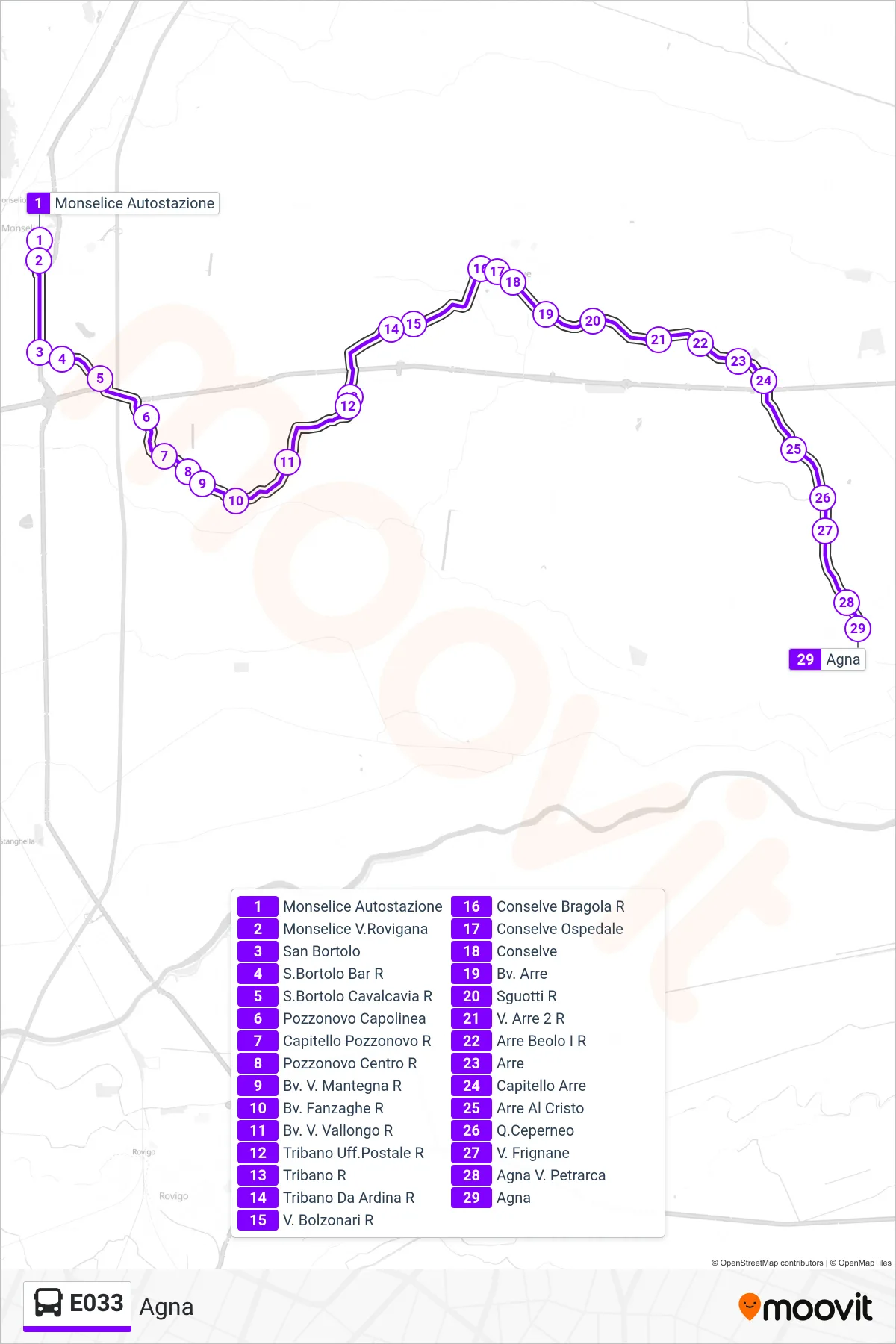 Linea E033  bus (Agna) - Percorsi e fermate sulla mappa
