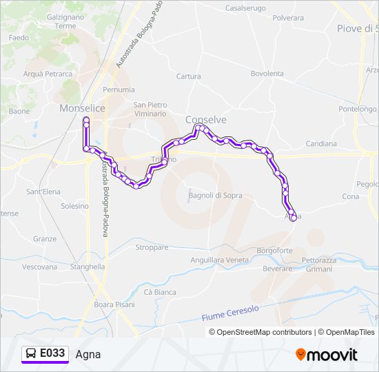 Percorso linea bus E033