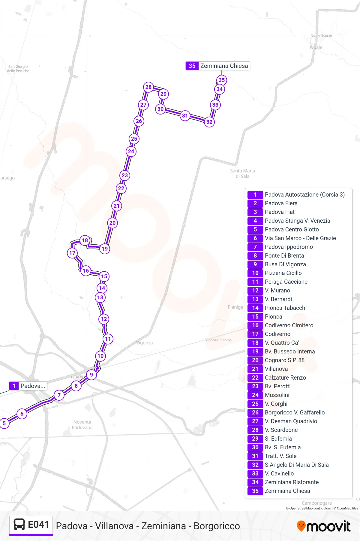 Linea E041 bus (Zeminiana) - Percorsi e fermate sulla mappa