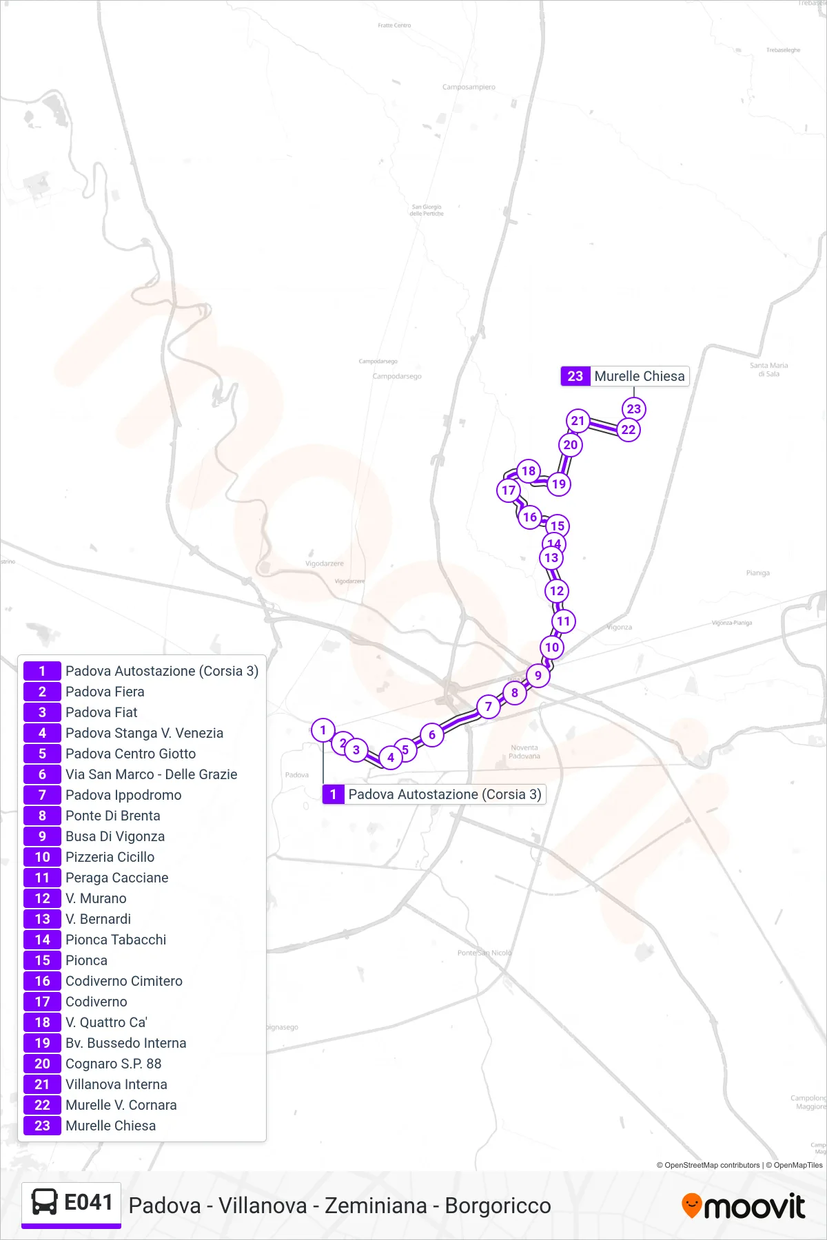 Linea E041  bus (Murelle Chiesa) - Percorsi e fermate sulla mappa