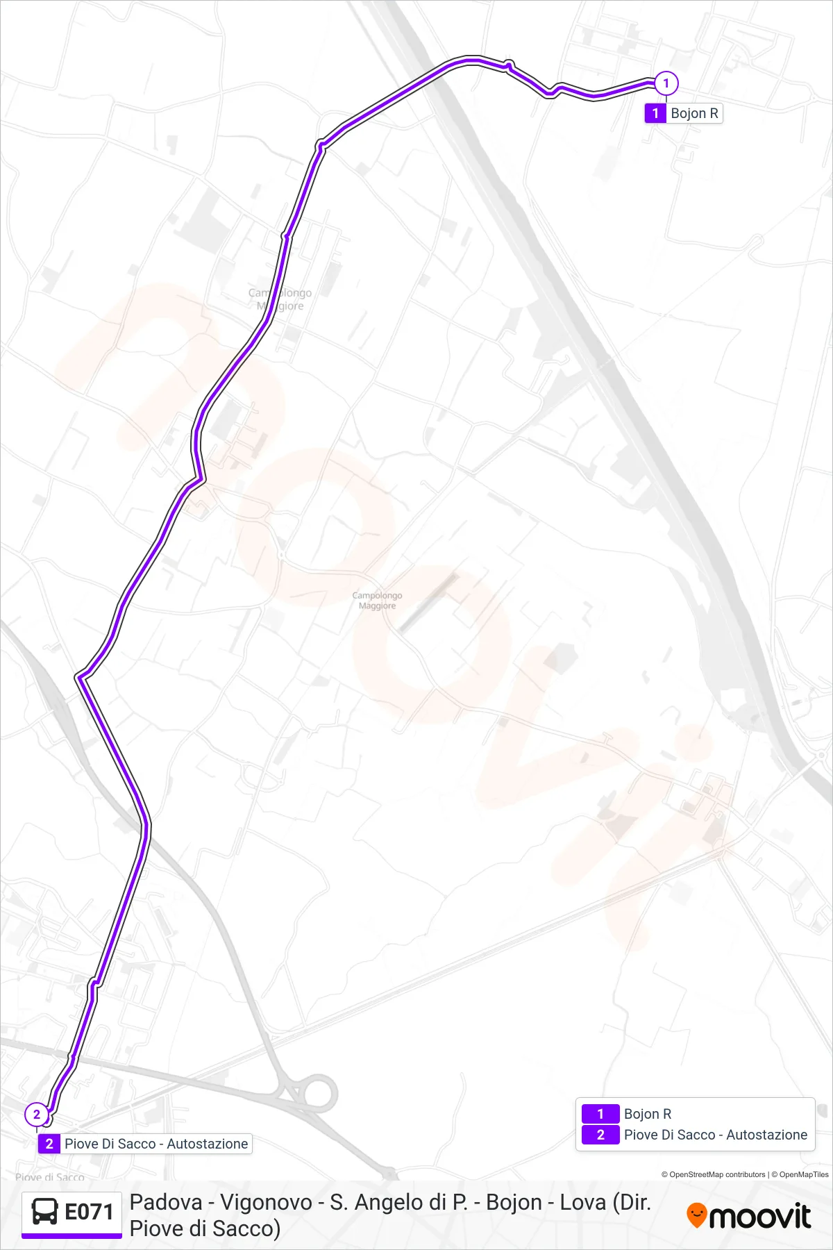 Linea E071  bus (Piove Di Sacco) - Percorsi e fermate sulla mappa