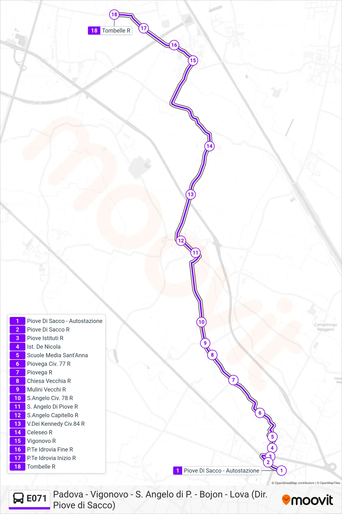 Linea E071  bus (Tombelle) - Percorsi e fermate sulla mappa