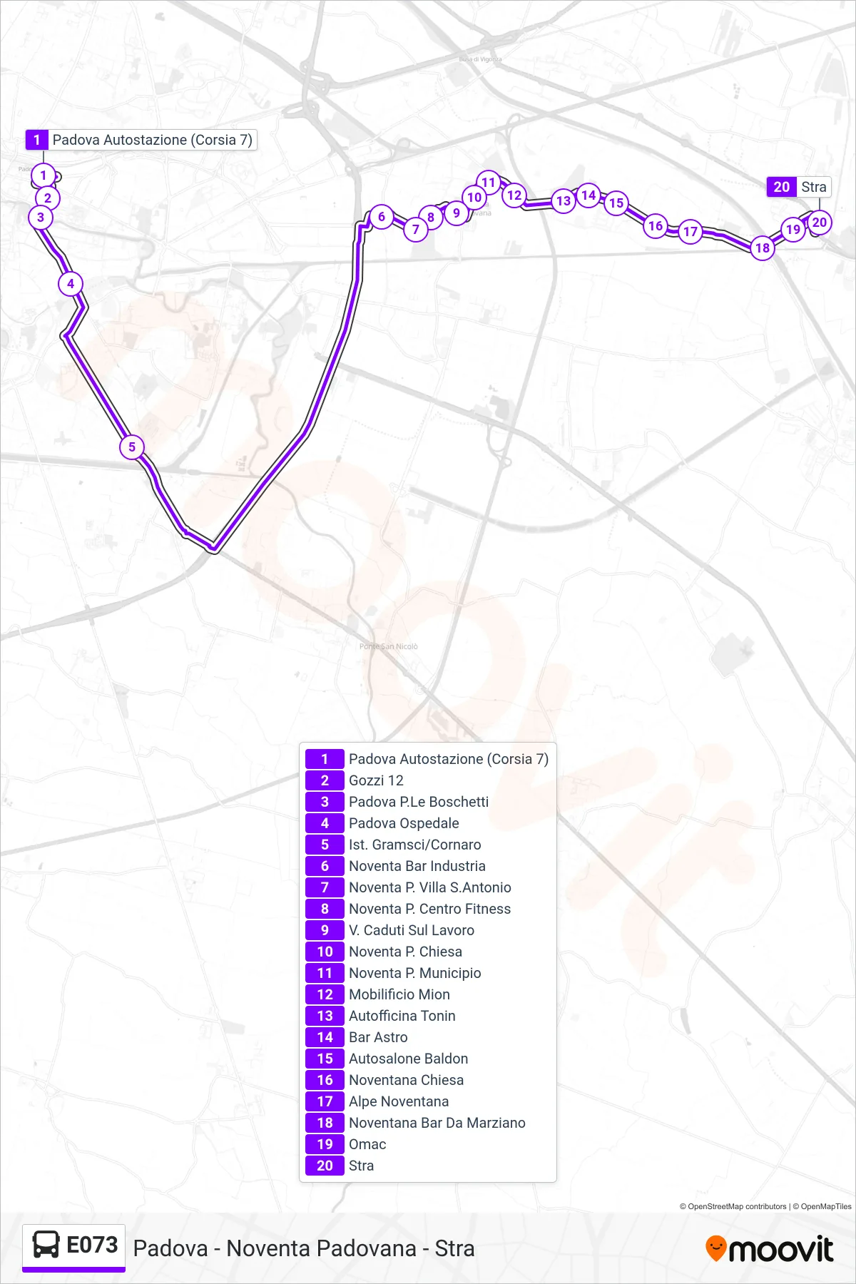 Linea E073 bus (Stra) - Percorsi e fermate sulla mappa