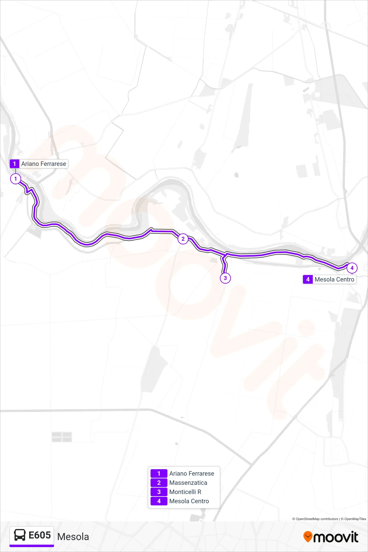 Linea E605  bus (Mesola) - Percorsi e fermate sulla mappa