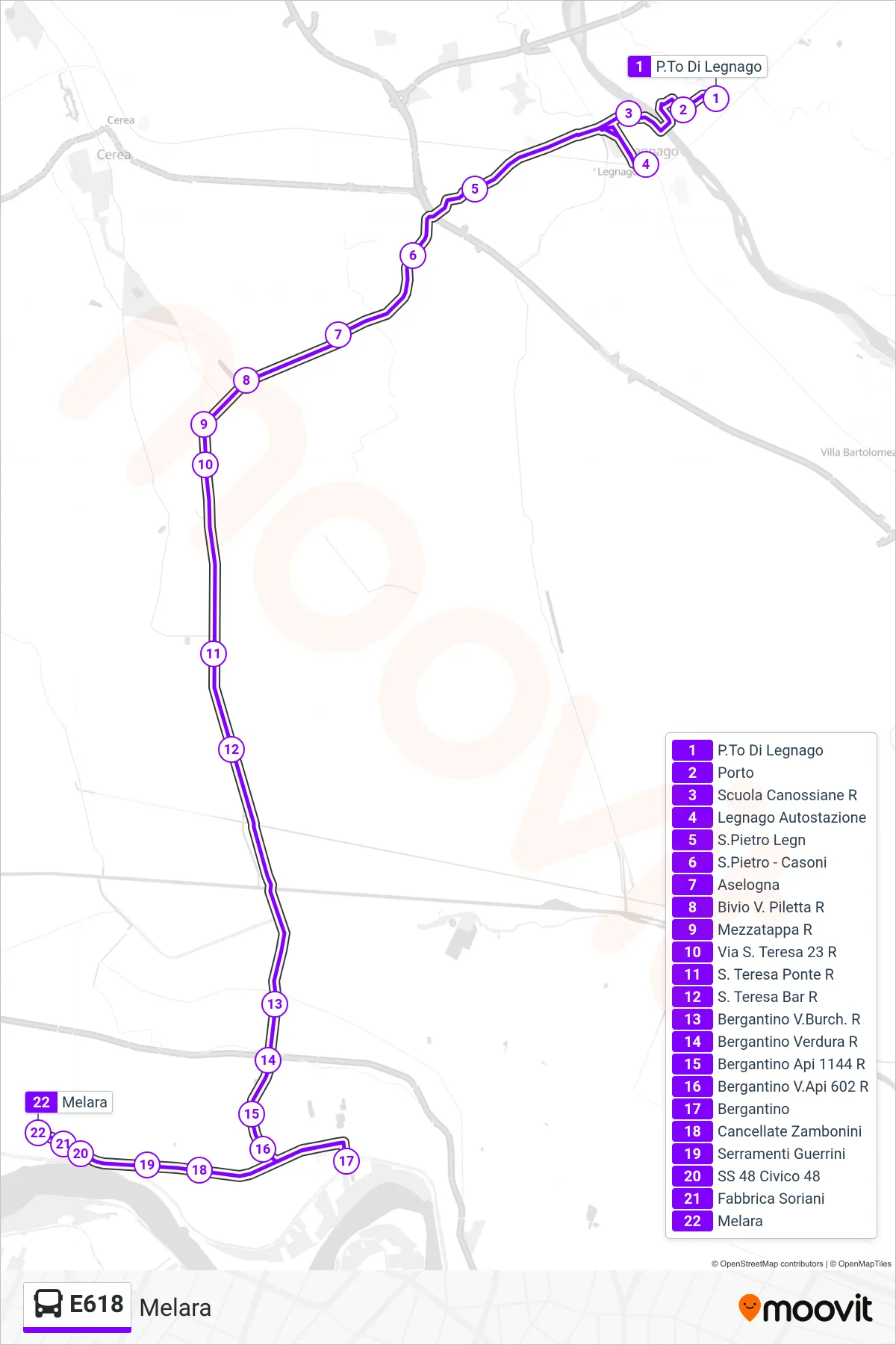 Linea E618 bus (Melara) - Percorsi e fermate sulla mappa