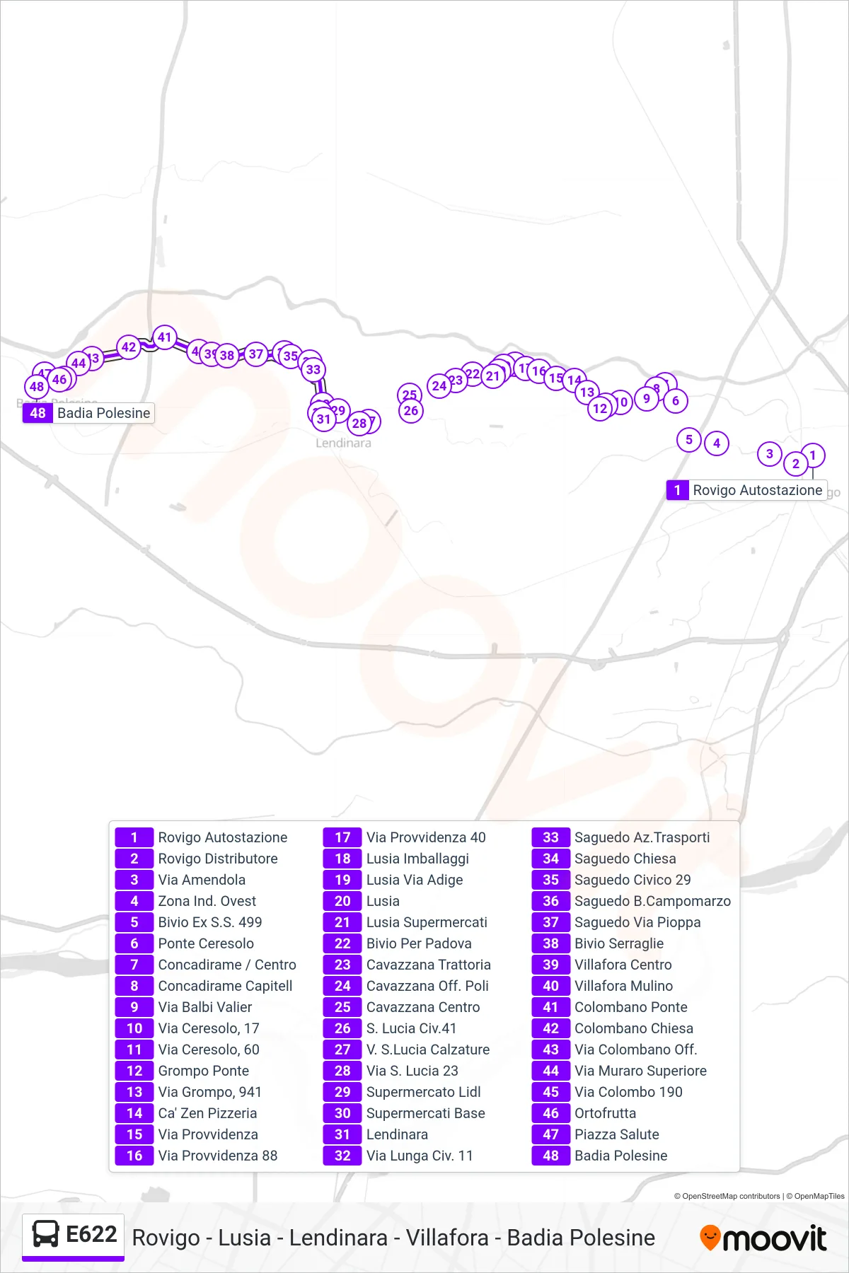 Linea E622 bus (Badia Polesine) - Percorsi e fermate sulla mappa
