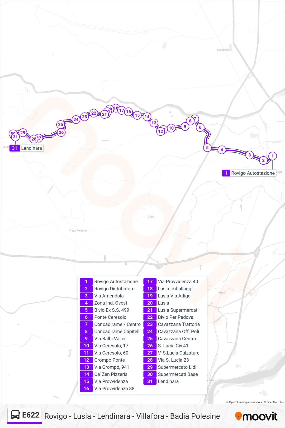 Linea E622  bus (Lendinara) - Percorsi e fermate sulla mappa
