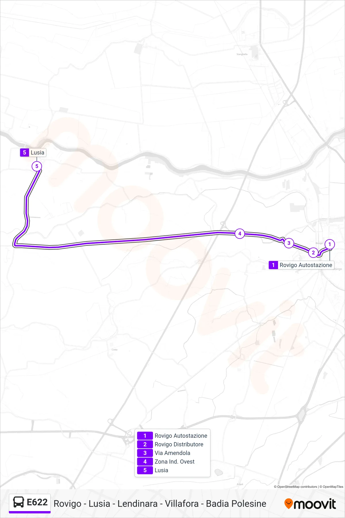 Linea E622  bus (Lusia) - Percorsi e fermate sulla mappa