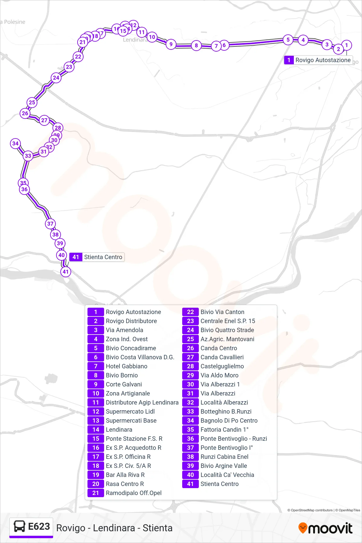 Linea E623 bus (Stienta) - Percorsi e fermate sulla mappa