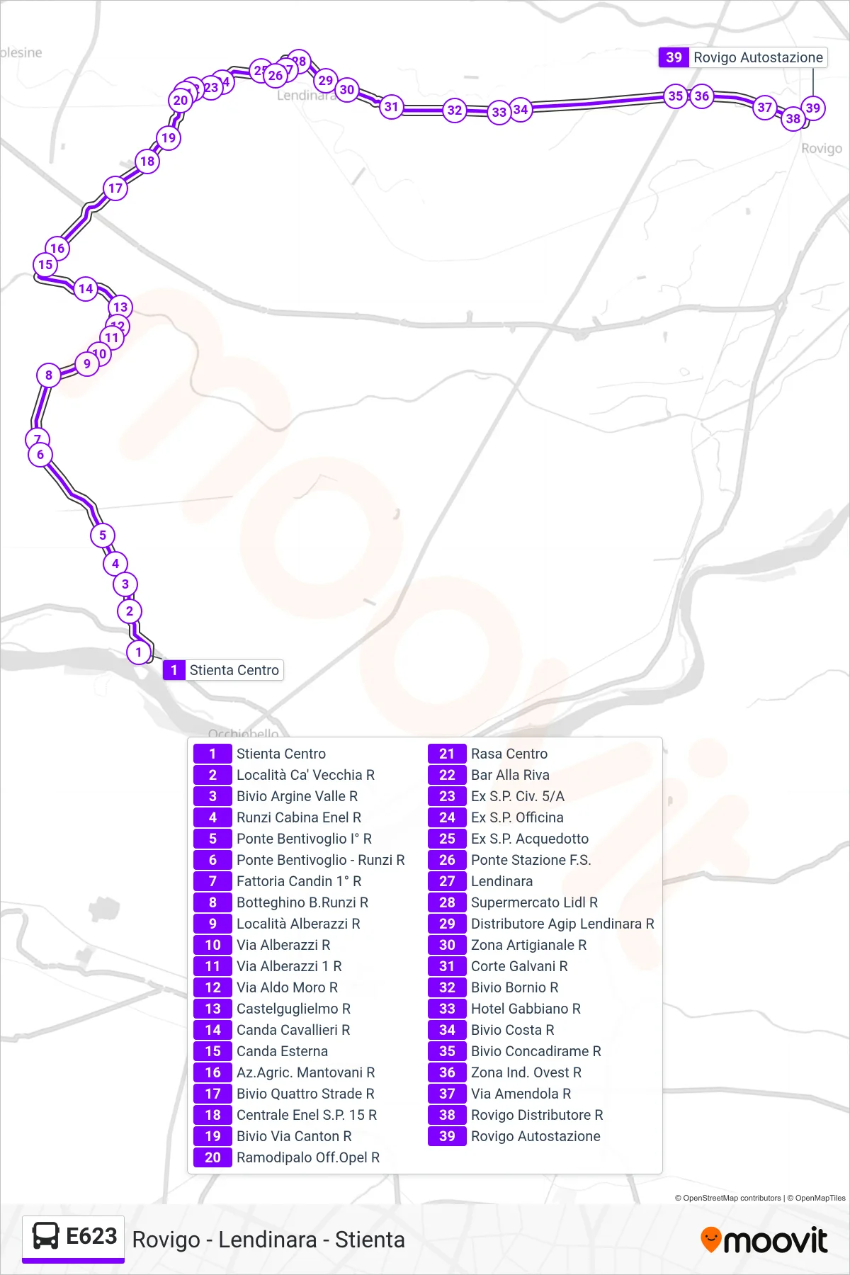 Linea E623  bus (Rovigo) - Percorsi e fermate sulla mappa