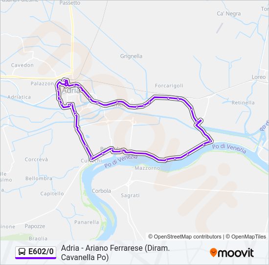 Percorso linea bus E602/0