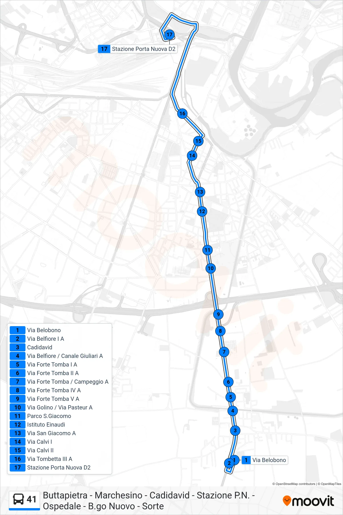 Linea 41 bus (Porta Nuova FS) - Percorsi e fermate sulla mappa