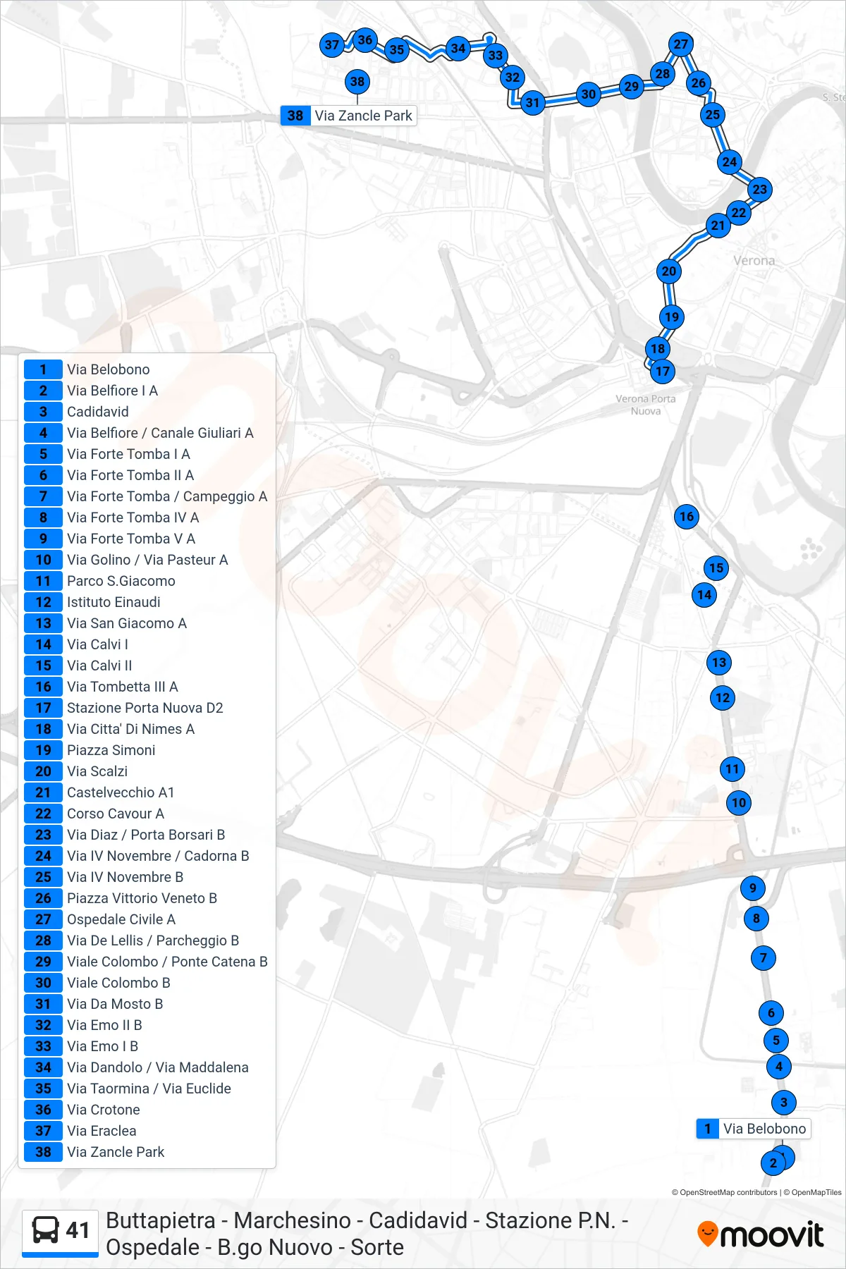 Linea 41 bus (Borgo Nuovo) - Percorsi e fermate sulla mappa