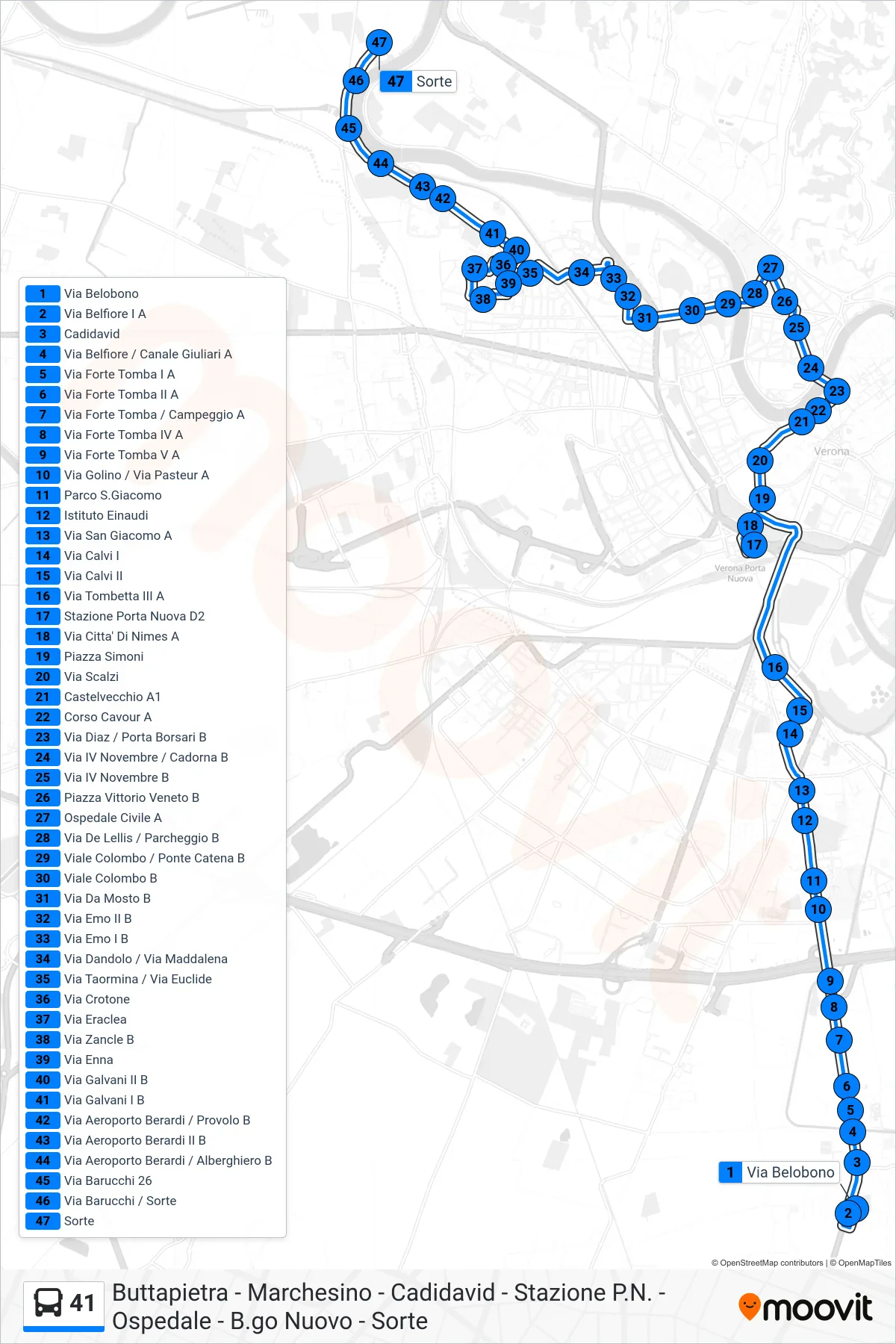 Linea 41 bus (Sorte) - Percorsi e fermate sulla mappa
