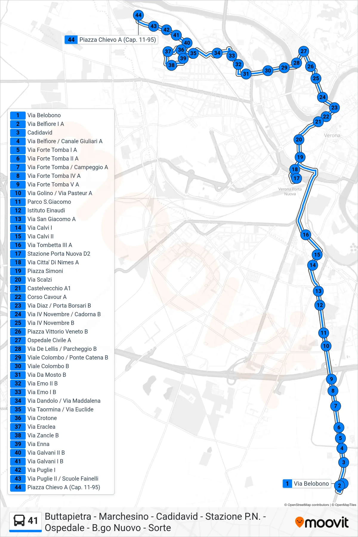 Linea 41  bus (Chievo) - Percorsi e fermate sulla mappa