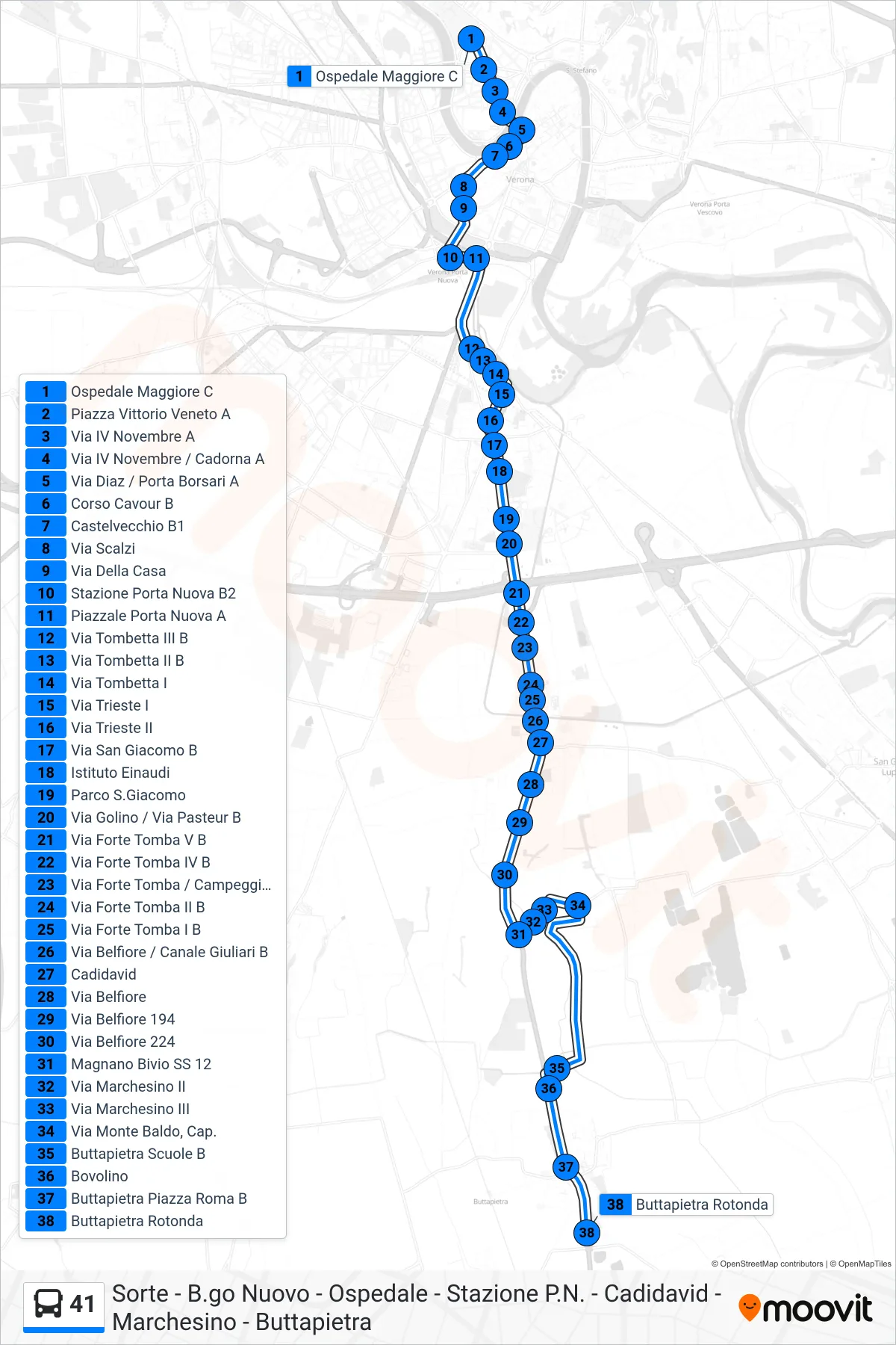 Linea 41 bus (Buttapietra) - Percorsi e fermate sulla mappa
