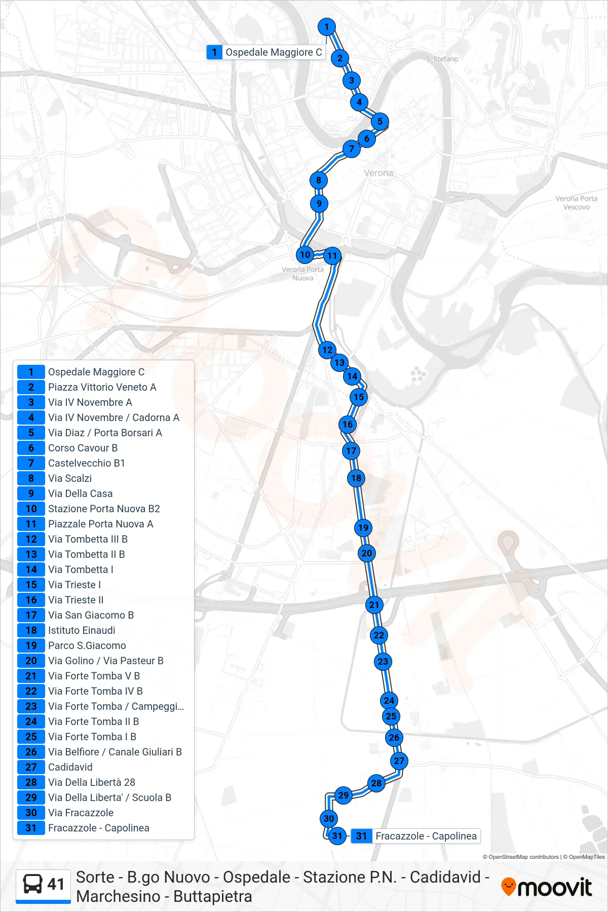 Linea 41 bus (Fracazzole) - Percorsi e fermate sulla mappa