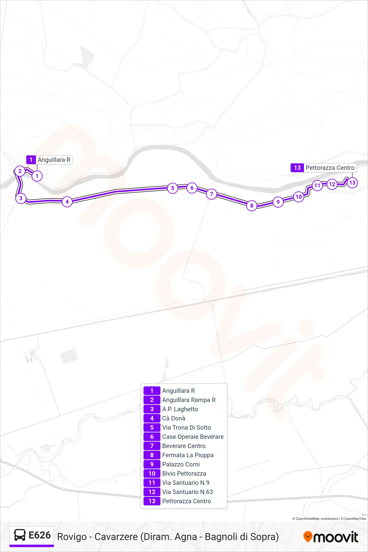 Linea E626  bus (Pettorazza) - Percorsi e fermate sulla mappa