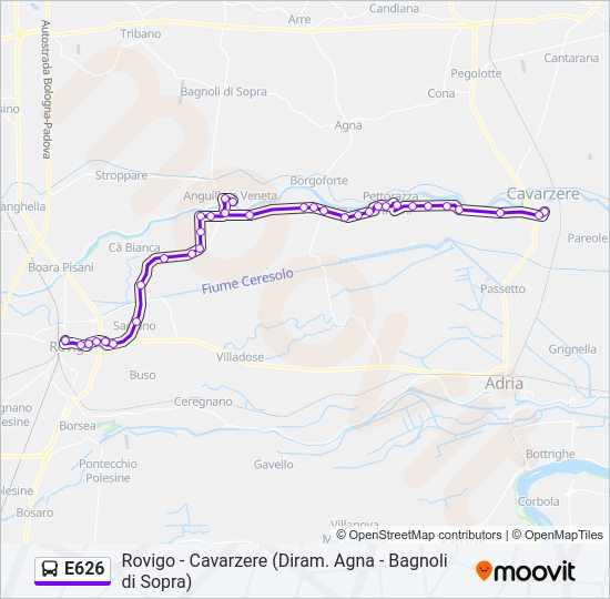 Percorso linea bus E626