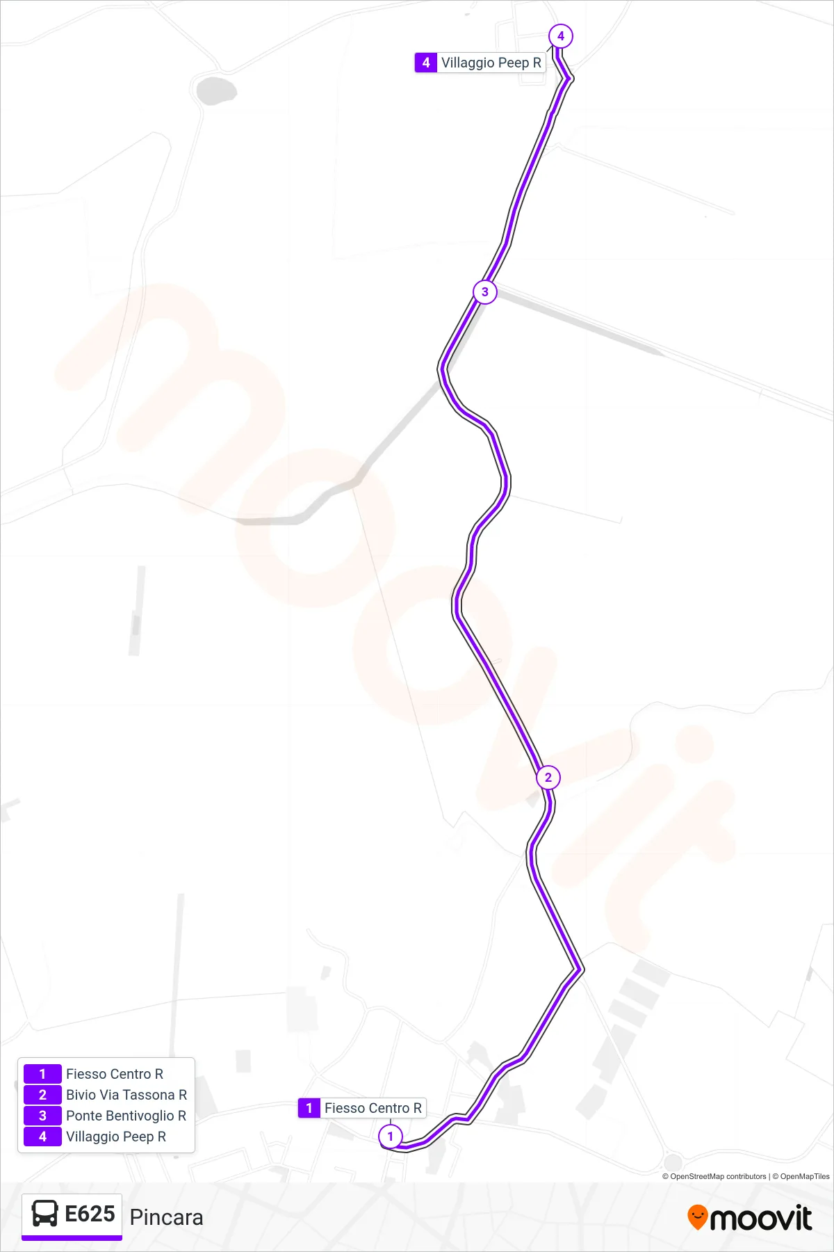 Linea E625 bus (Pincara) - Percorsi e fermate sulla mappa