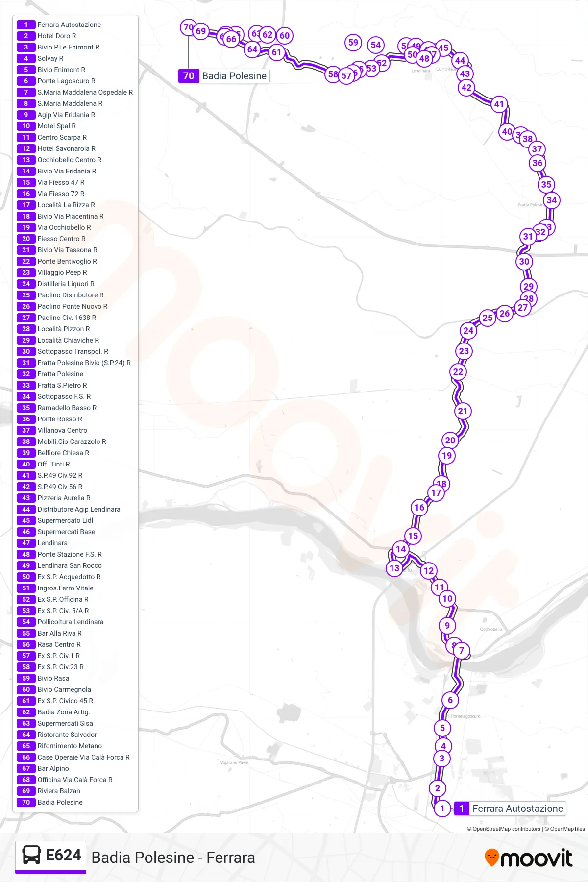 Linea E624  bus (Badia Polesine) - Percorsi e fermate sulla mappa