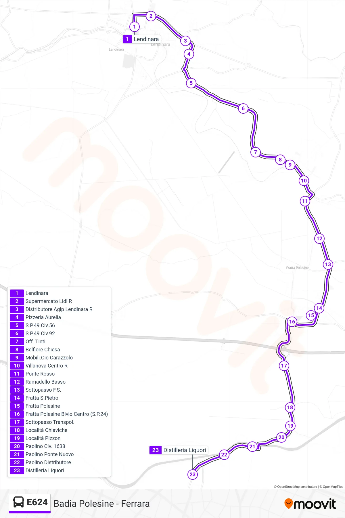 Linea E624 bus (Pincara) - Percorsi e fermate sulla mappa