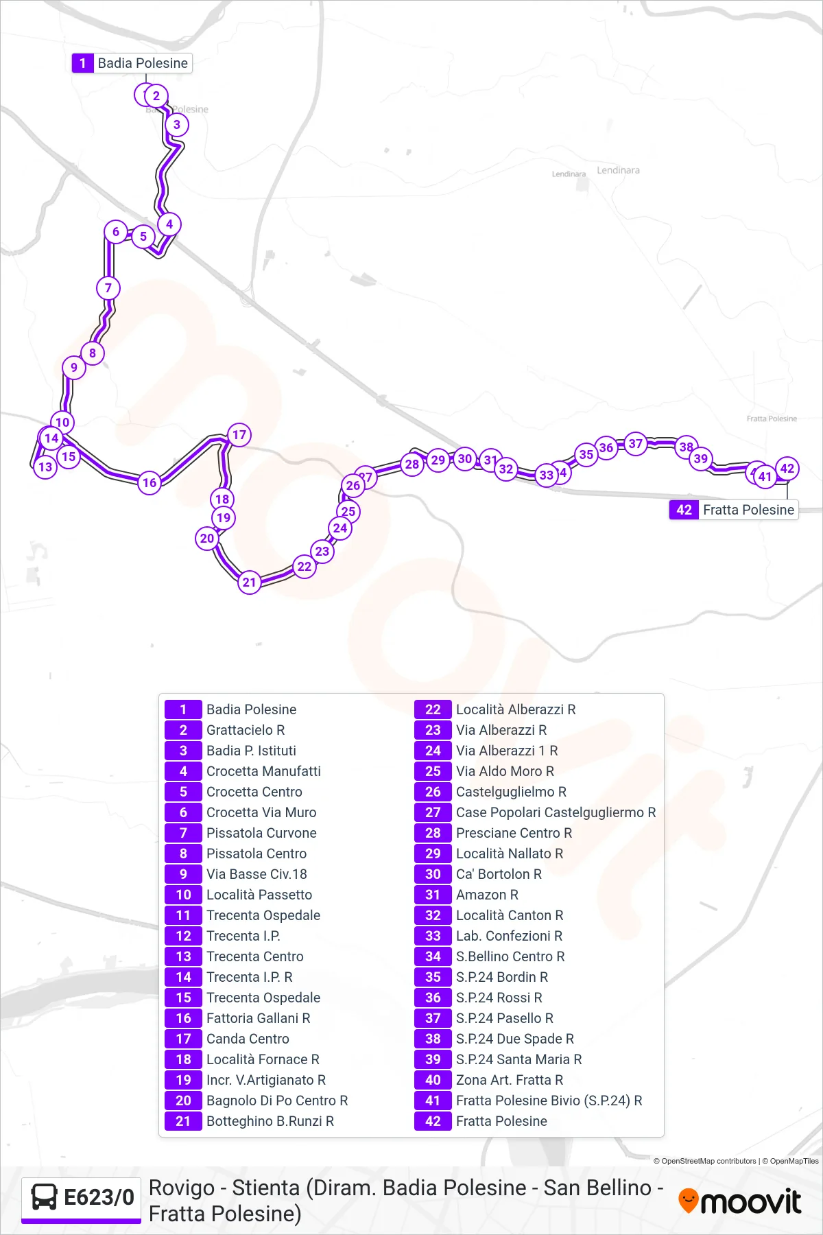 Linea E623/0  bus (Fratta Polesine) - Percorsi e fermate sulla mappa