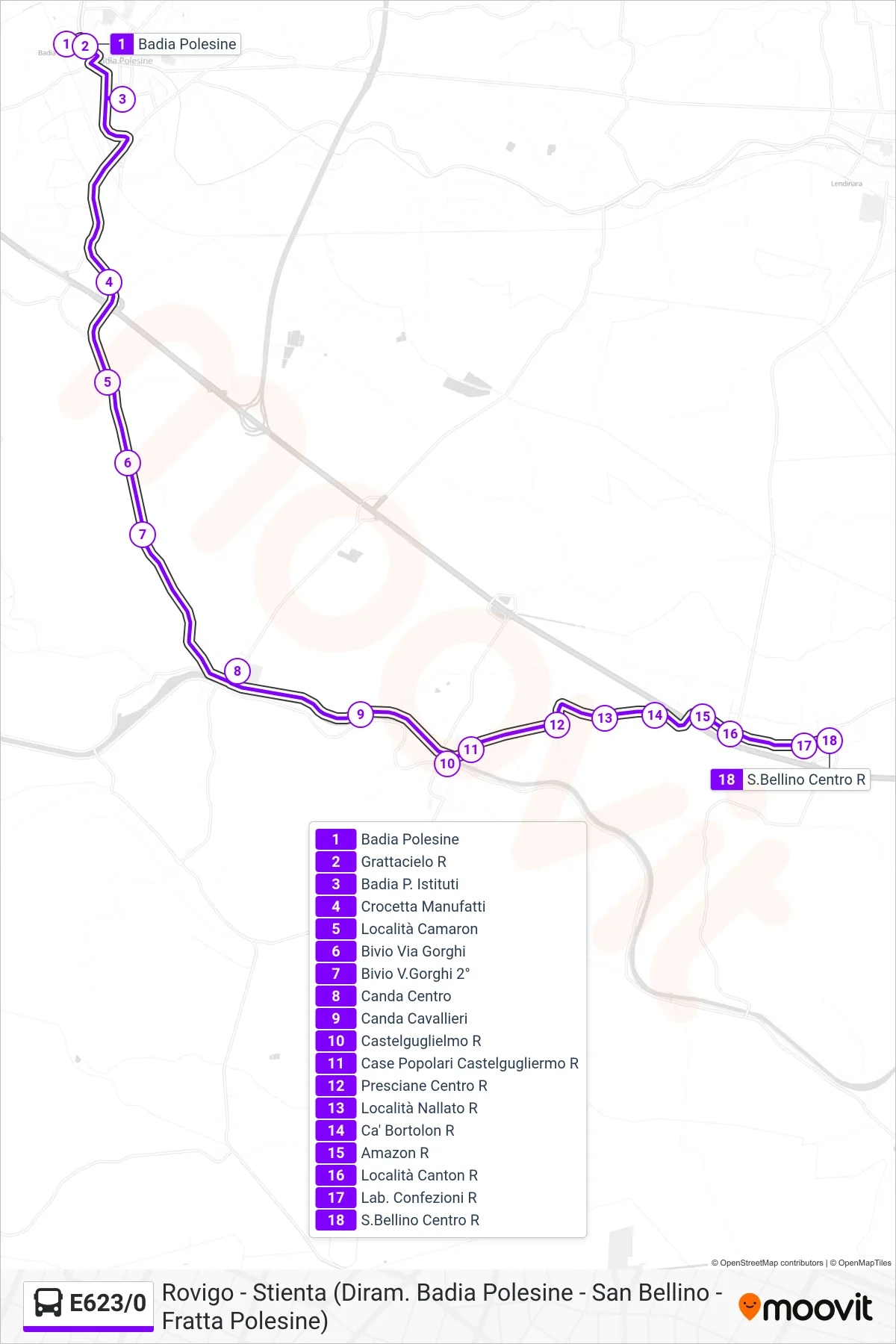 Linea E623/0 bus (San Bellino Centro) - Percorsi e fermate sulla mappa