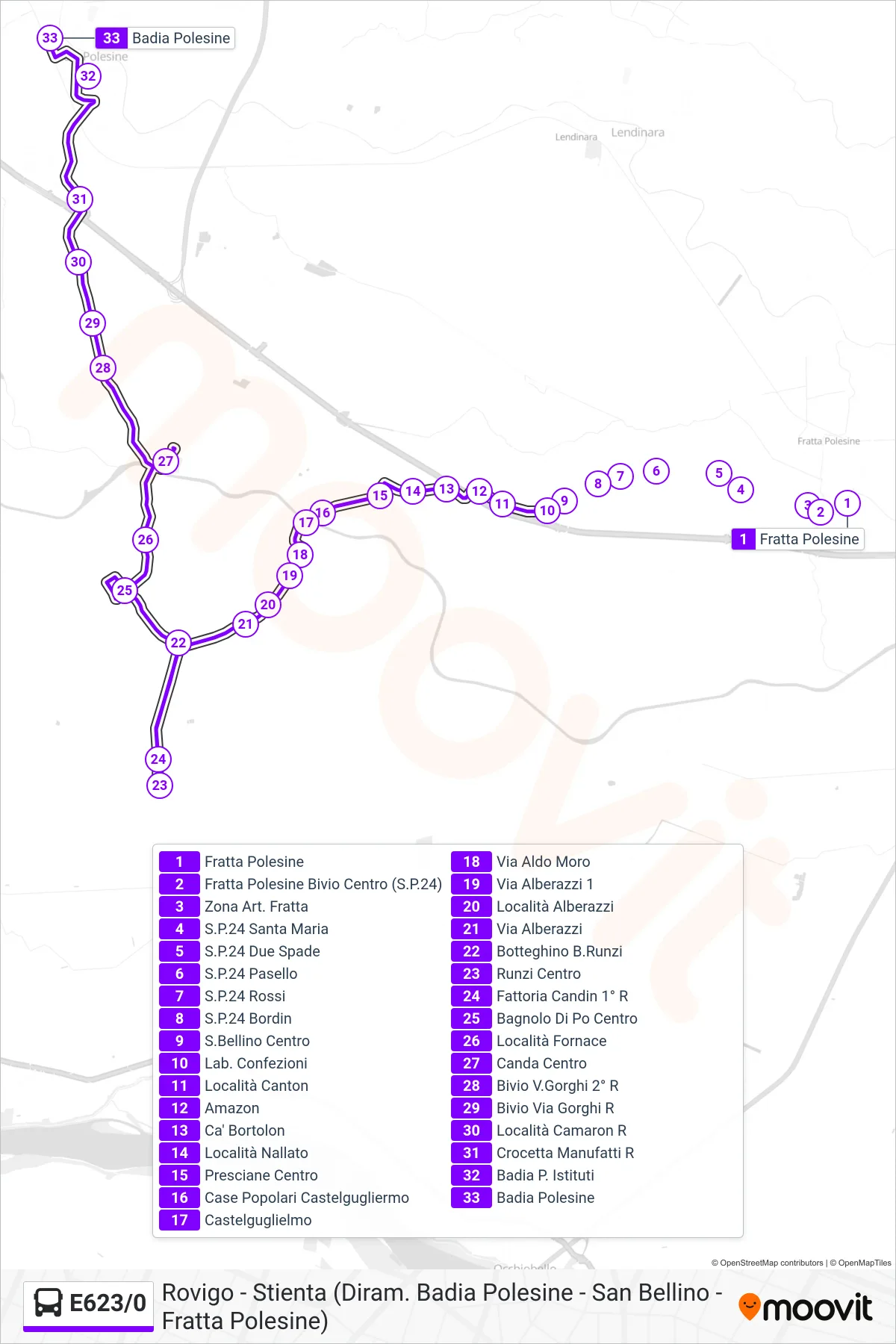 Linea E623/0 bus (Badia Polesine) - Percorsi e fermate sulla mappa