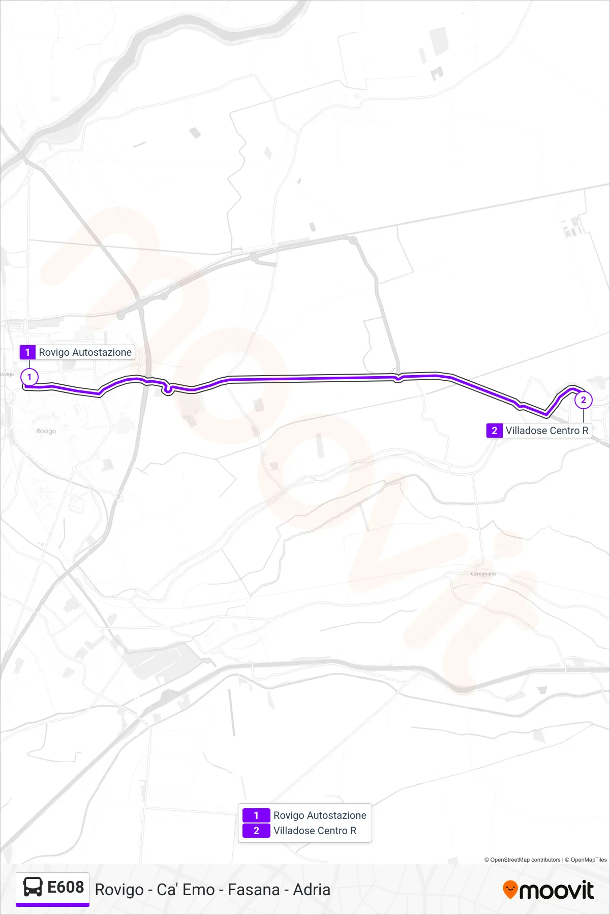 Linea E608 bus (Villadose Centro) - Percorsi e fermate sulla mappa