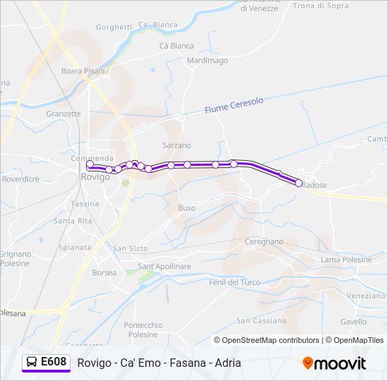 Percorso linea bus E608