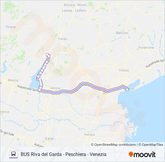 Percorso linea bus LAGO GARDA-VENEZIA