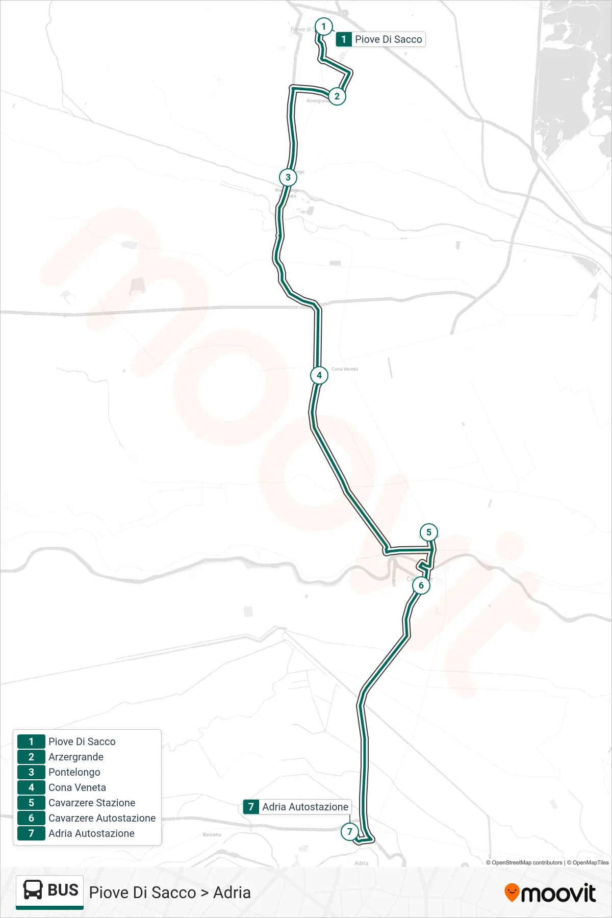 Linea BUS bus (Piove Di Sacco > Adria) - Percorsi e fermate sulla mappa