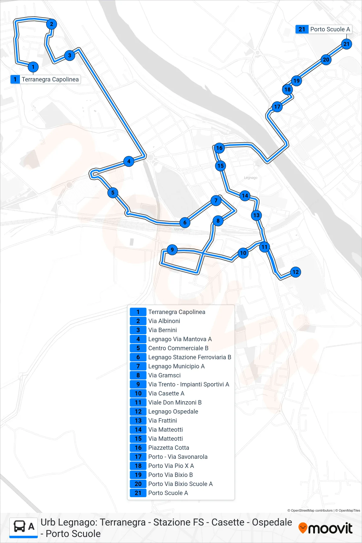 Linea A bus (Porto Scuole) - Percorsi e fermate sulla mappa