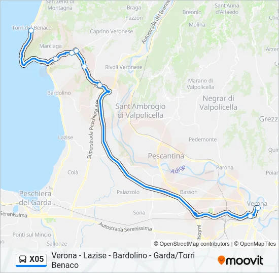 Percorso linea bus X05