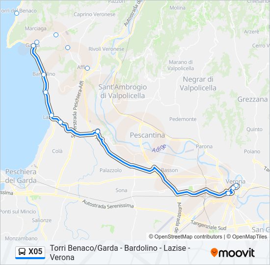 Percorso linea bus X05