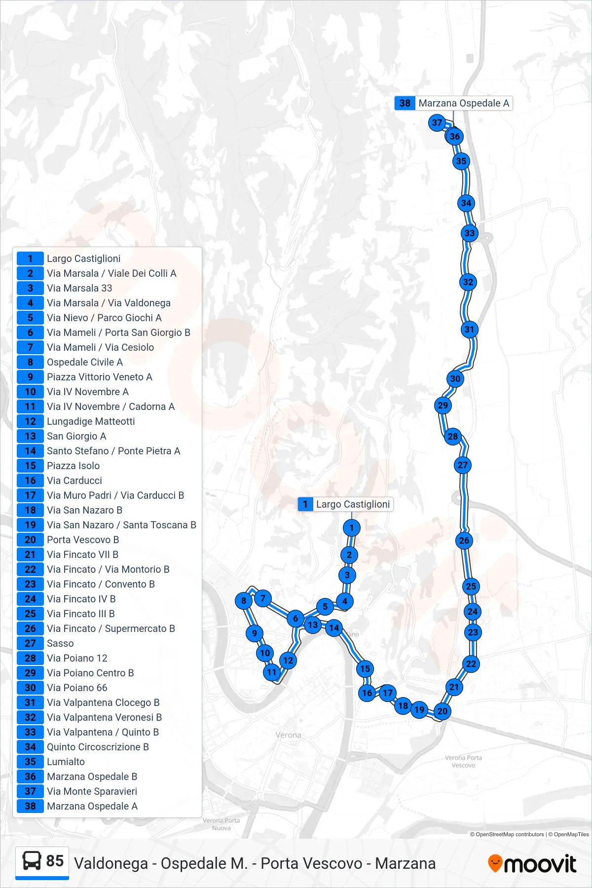 Linea 85 bus (Marzana) - Percorsi e fermate sulla mappa